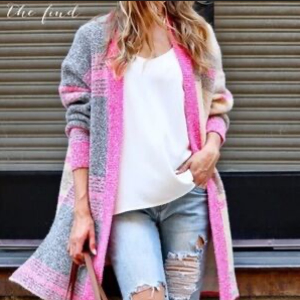 Mazik Women's Pink and Gray Cardigan Size Medium